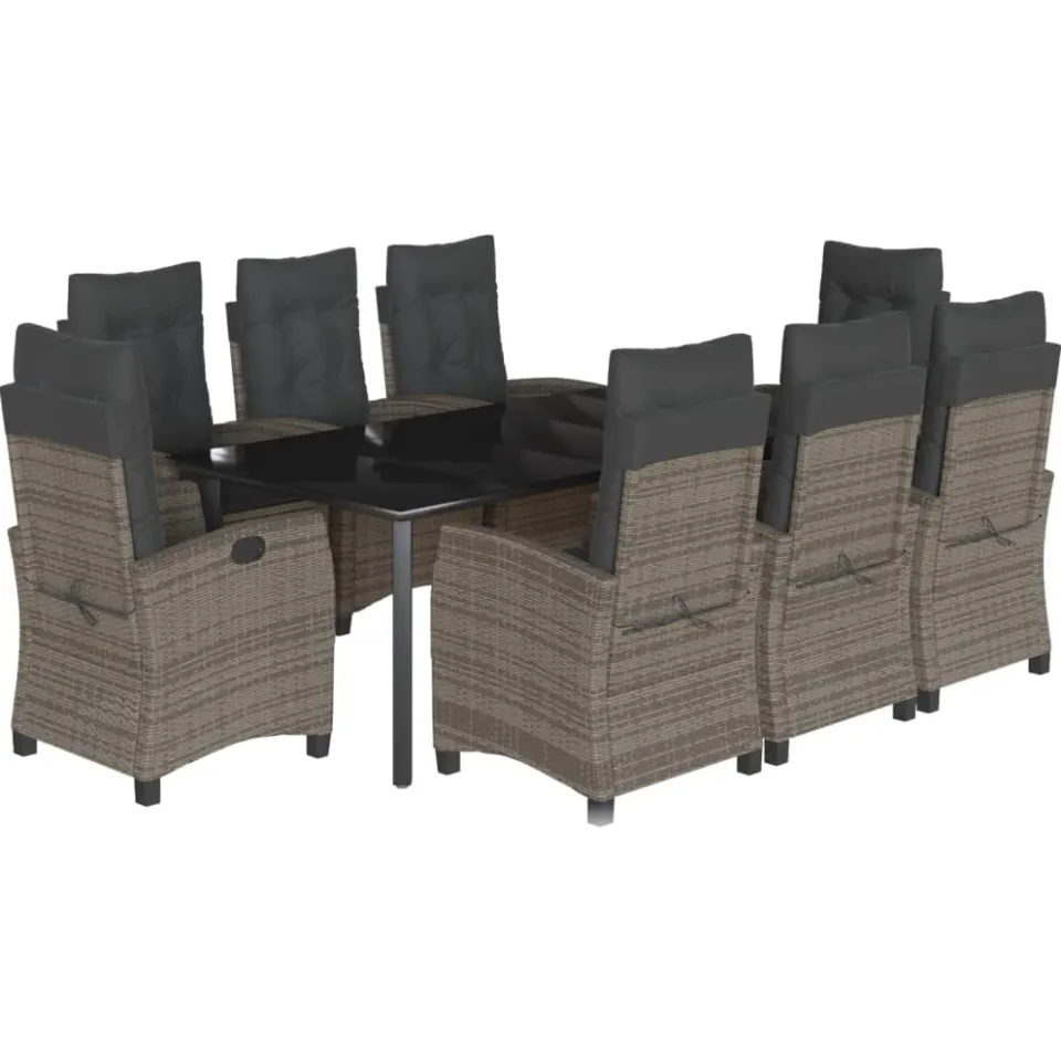 vidaXL 9-delige Tuinset met kussens poly rattan grijs