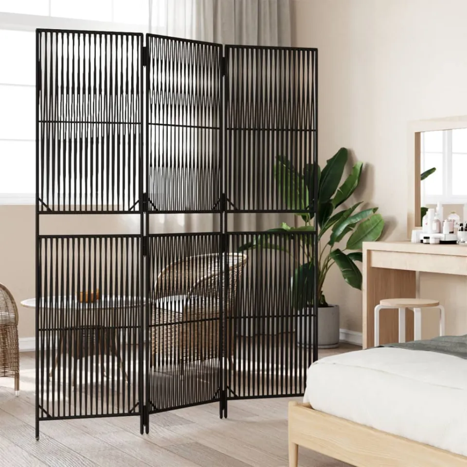 vidaXL Kamerscherm 3 panelen poly rattan zwart, foto 3