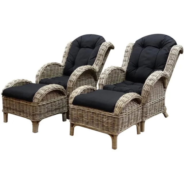 AVH-Collectie Naturel lounge balkonset 4-delig naturel rotan zwart Bruin / Terre