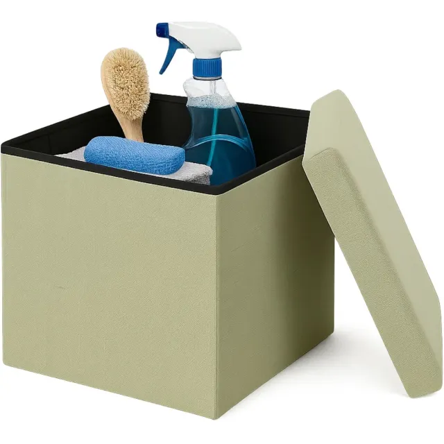 Lomera Opvouwbare Poef - Poef met Opbergruimte - Groene Hocker - Ruimtebesparende Poef - Opvouwbare Hocker Poef - MDF Poef - Katoenen Poef - Opberghocker - Opvouwbare Opberghocker - Compacte Poef - Poef met Deksel nvt