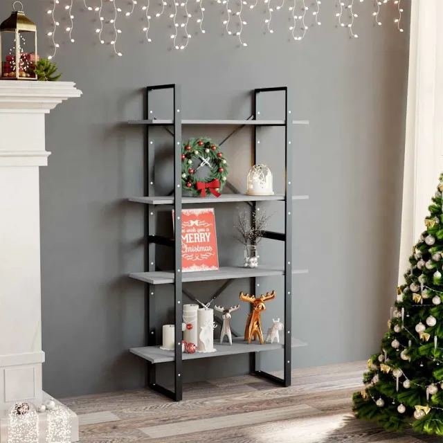 vidaXL Boekenkast met 4 schappen 80x30x140 cm bewerkt hout betongrijs grijs, foto 2