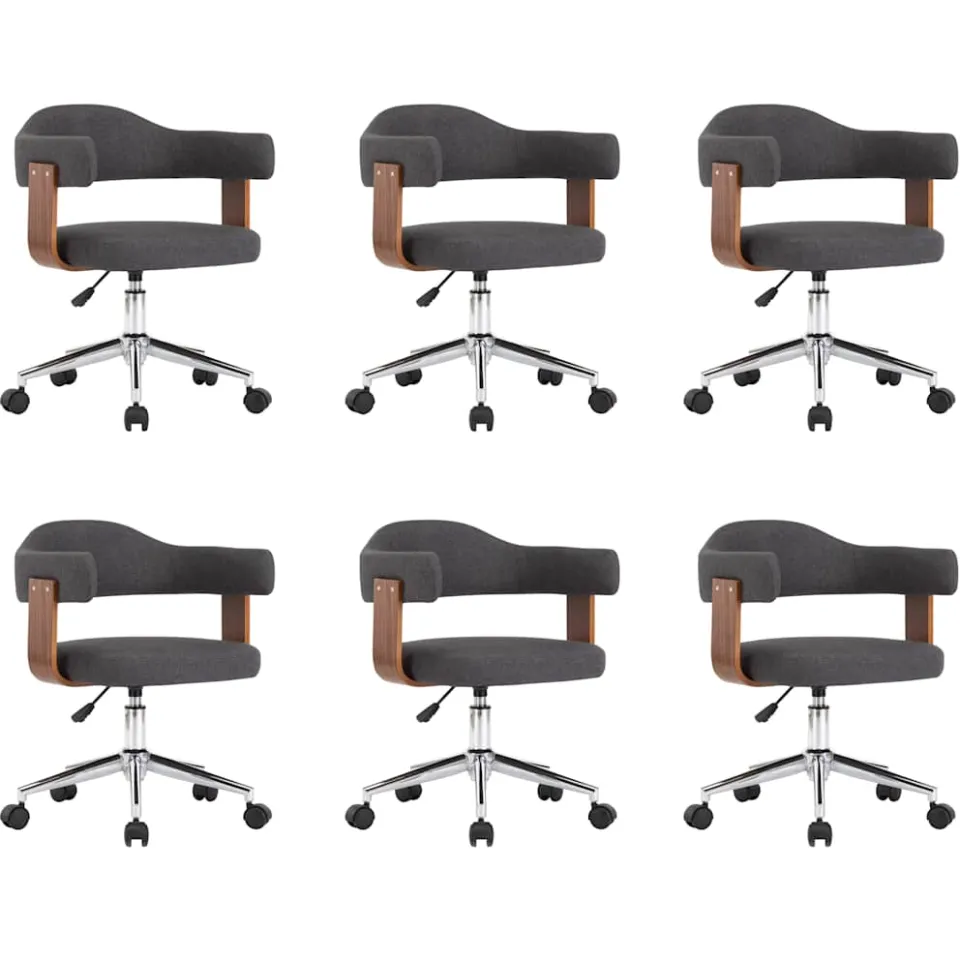vidaXL Eetkamerstoelen 6 st draaibaar gebogen hout en stof grijs, foto 3