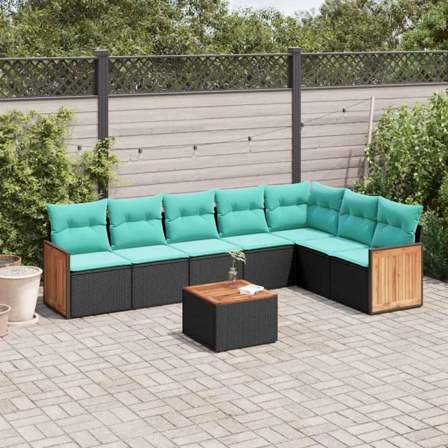 vidaXL 8-delige tuinbankset met kussens, zwart polyrotan, foto 2