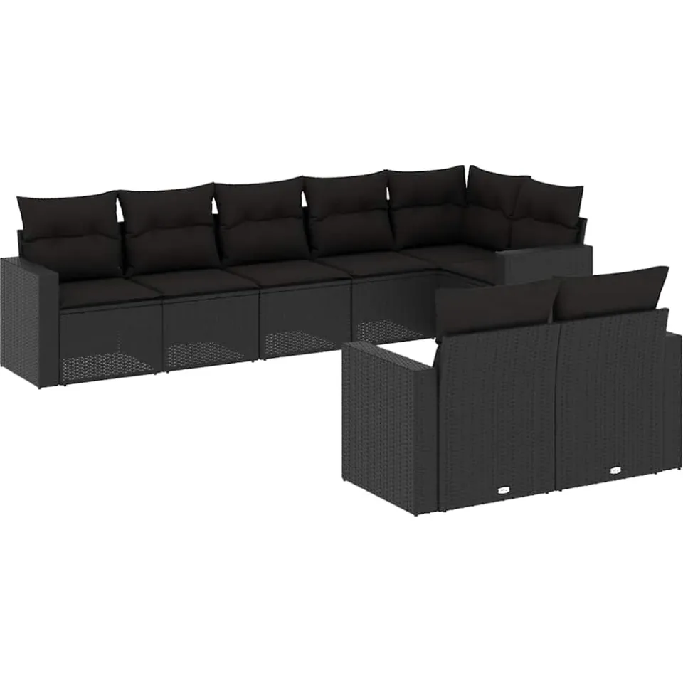 vidaXL 8-delige Loungeset met kussens poly rattan zwart