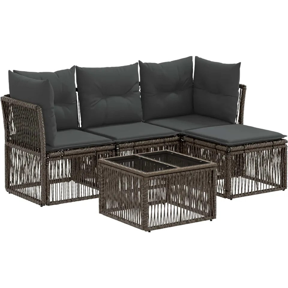 vidaXL Tuinbankenset 5 st 4-zits Grijs poly rattan, foto 3
