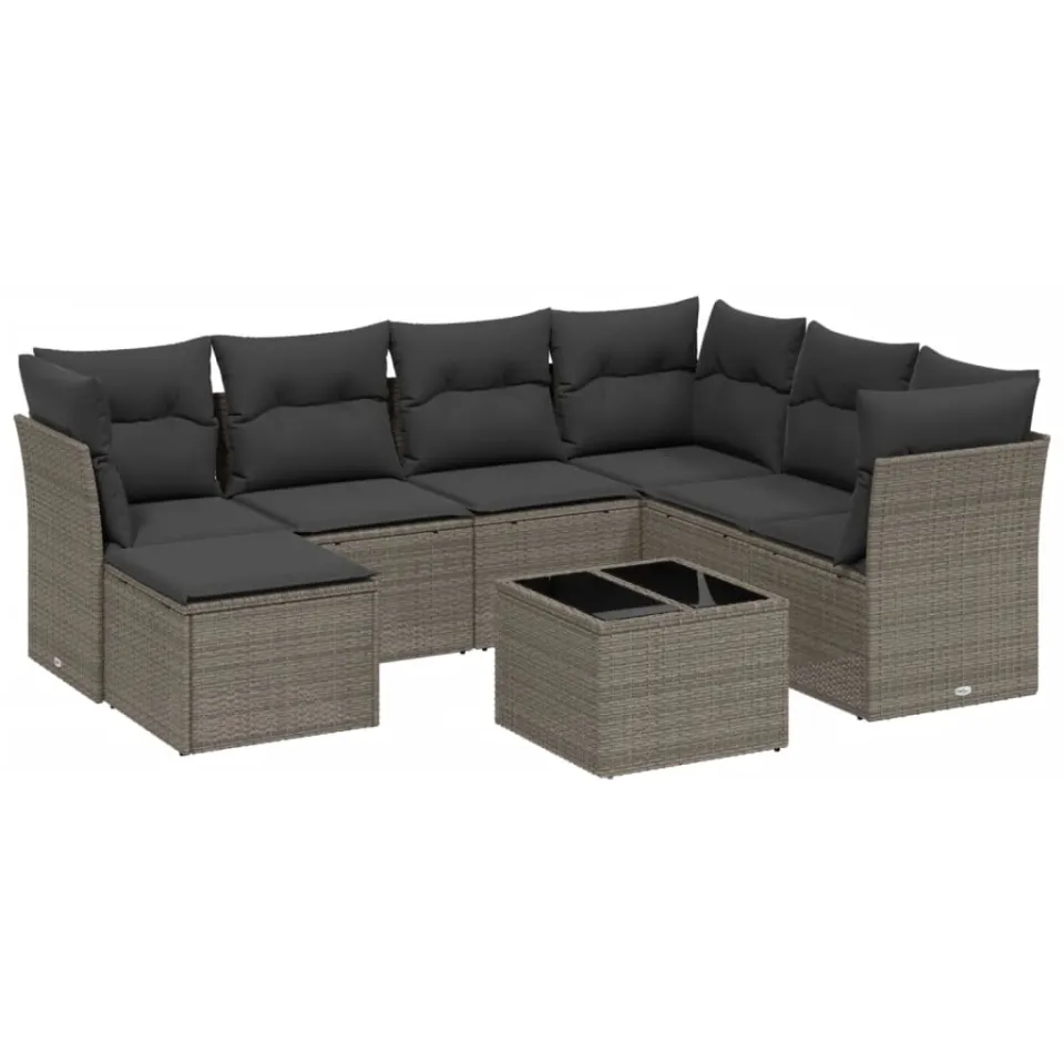 vidaXL 8-delige Loungeset met kussens poly rattan lichtgrijs grijs