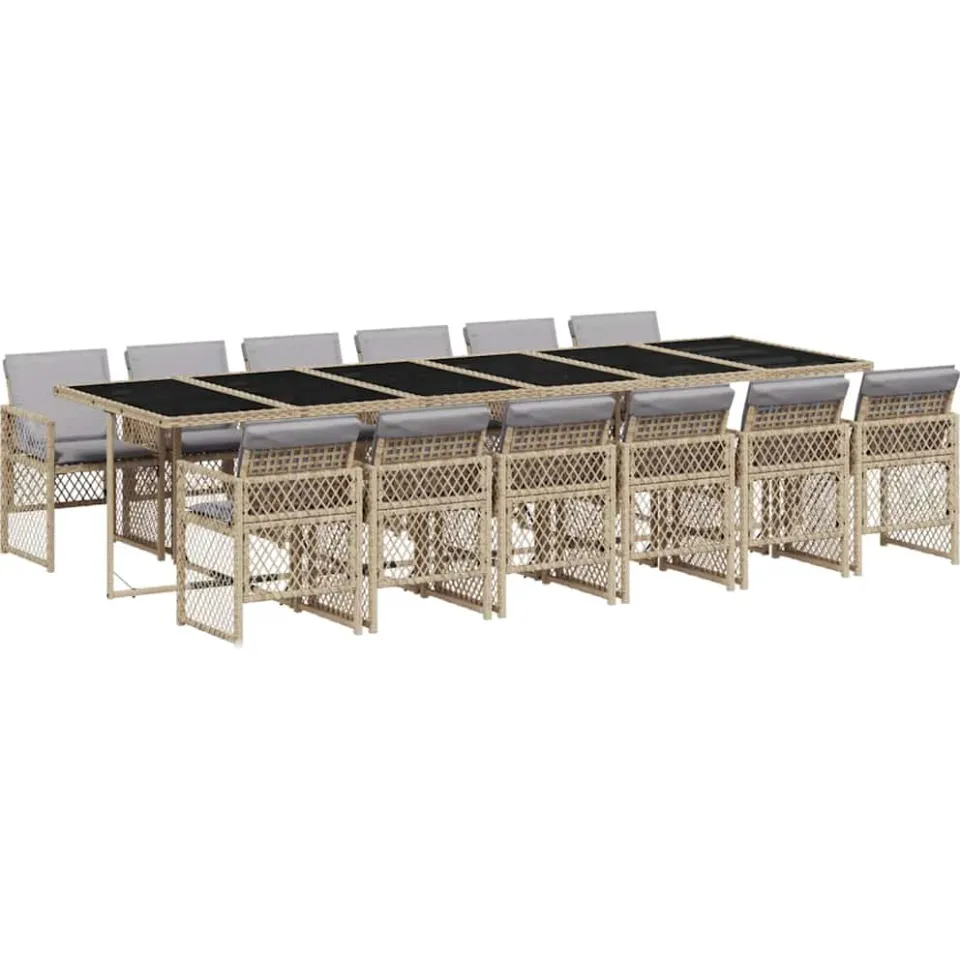 vidaXL 13-delige Tuinset met kussens poly rattan beige