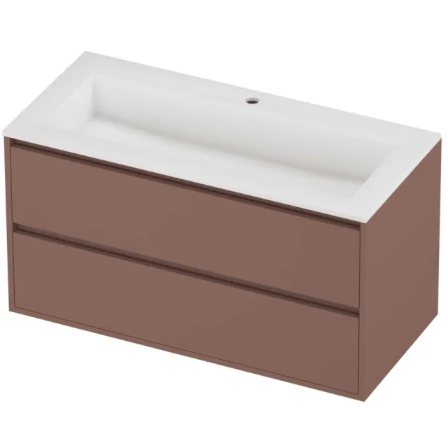 Proline Aristo Badmeubelset Polystone Elegant 1 Gat 100x46x54 cm Mat White Beauty Blush Rosé Goud