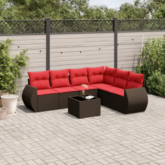 vidaXL 7-delige tuinbankset met kussens, bruin polyrotan, foto 2