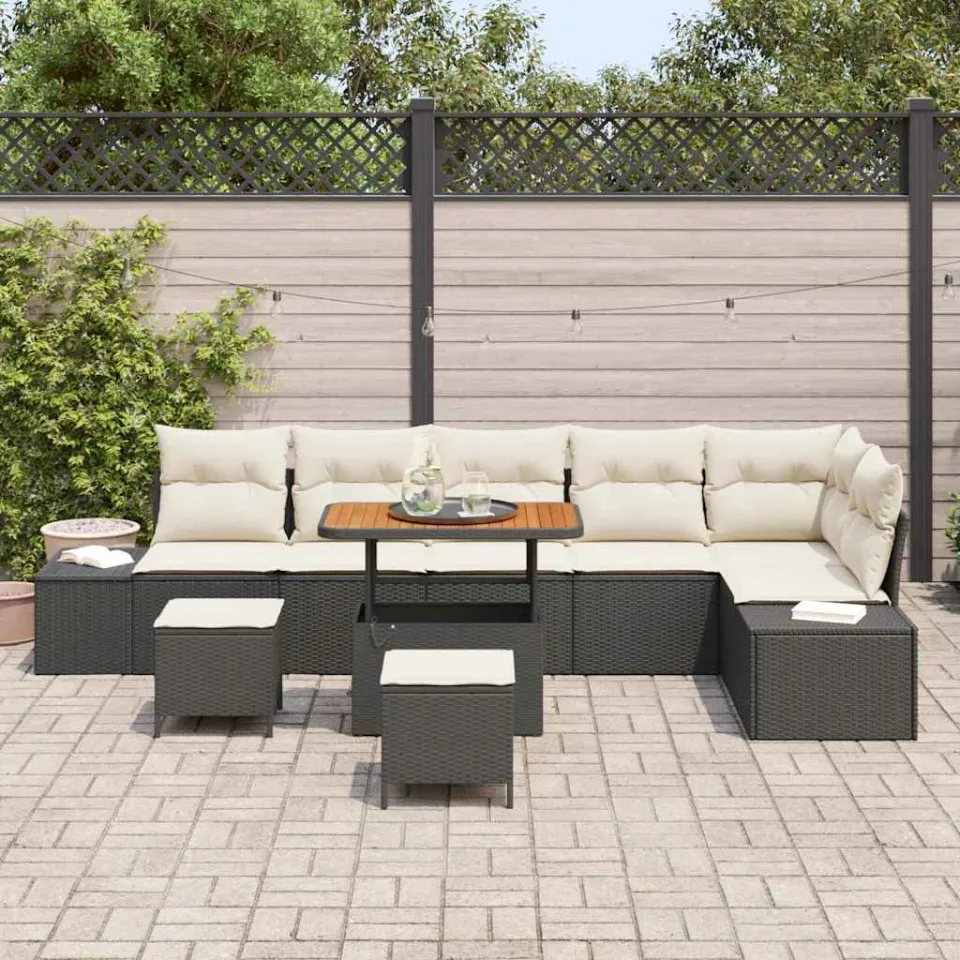vidaXL Tuinbankenset 9 st Zwart poly rattan, foto 3