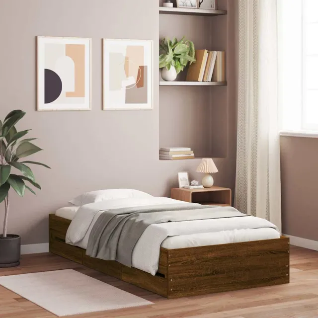 vidaXL Bedframe met lades bewerkt hout bruin eikenkleur 90x200 cm