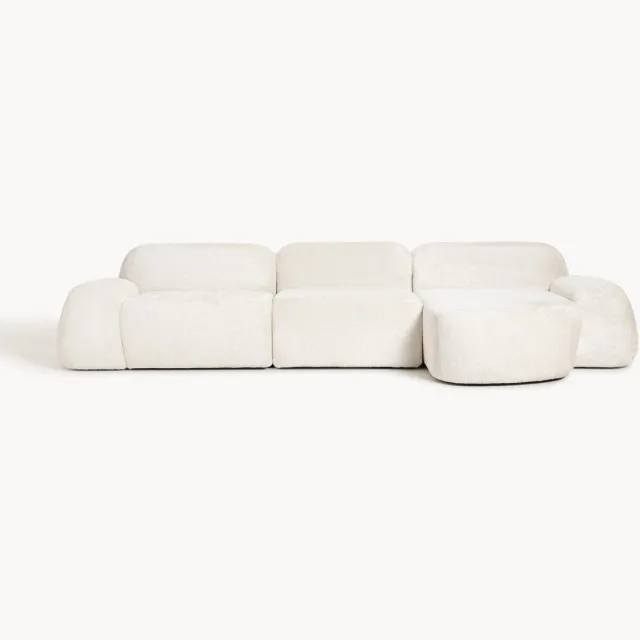Westwing Collection Modulaire teddy-bouclé hoekbank Wolke (4-zits) Wit