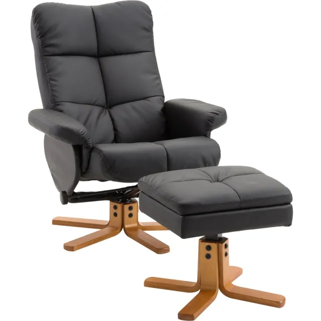 Homcom relaxstoel met kruk - tv-stoel 360° draaibaar - ligfunctie hout zwart