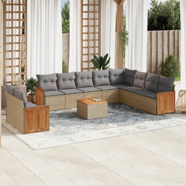 vidaXL 11-delige Tuinset met kussens poly rattan beige, foto 2