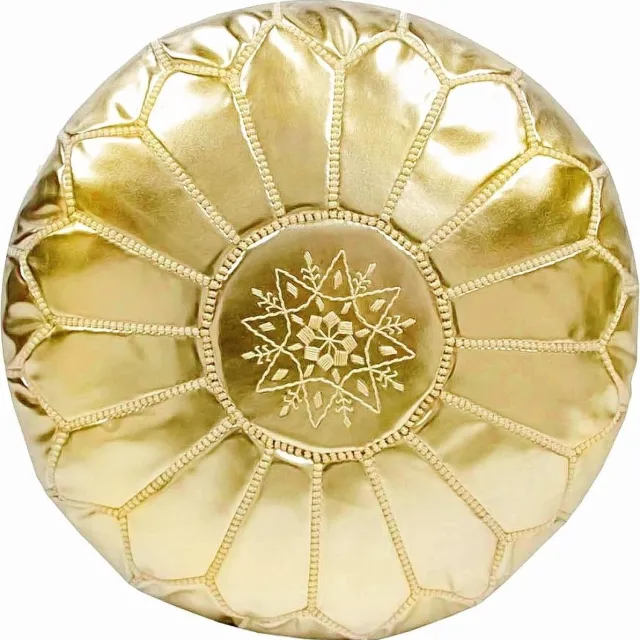 Poufs&Pillows Marokkaanse Poef - Goud - Poef Rond - Gevuld geleverd - PU leer
