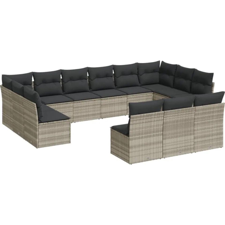 vidaXL 13-delige Loungeset met kussens poly rattan lichtgrijs grijs, foto 3