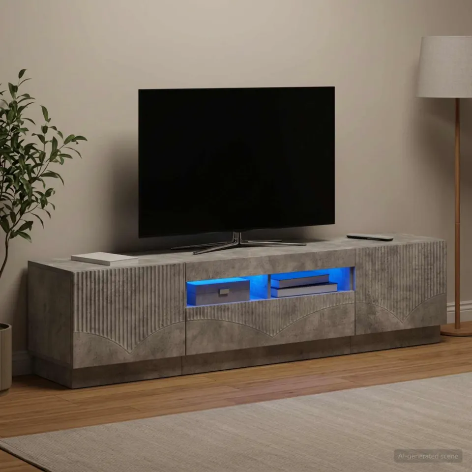 vidaXL LED tv-meubel HOORN 3 st Betongrijs Bewerkt hout grijs, foto 3