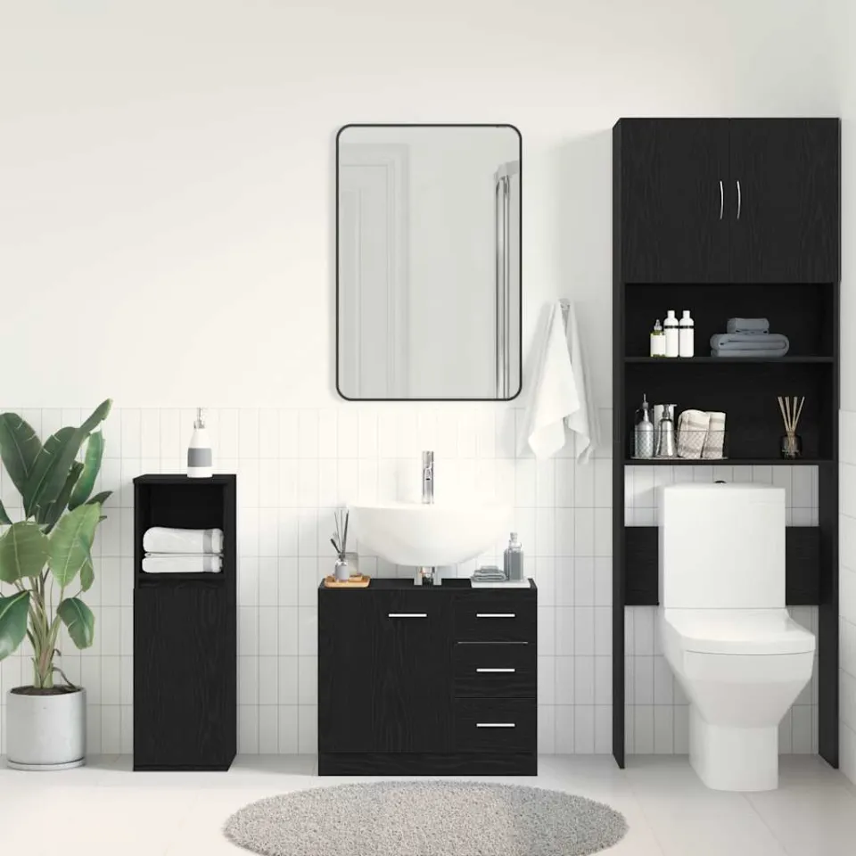 vidaXL Wastafelkast 63x30x54 cm spaanplaat zwart eikenkleurig, foto 3