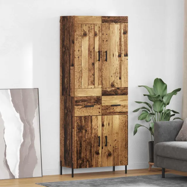 vidaXL Hoge kast 2 st Oudhout 69,5 x 34 x 180 cm Bewerkt hout en glas Bruin
