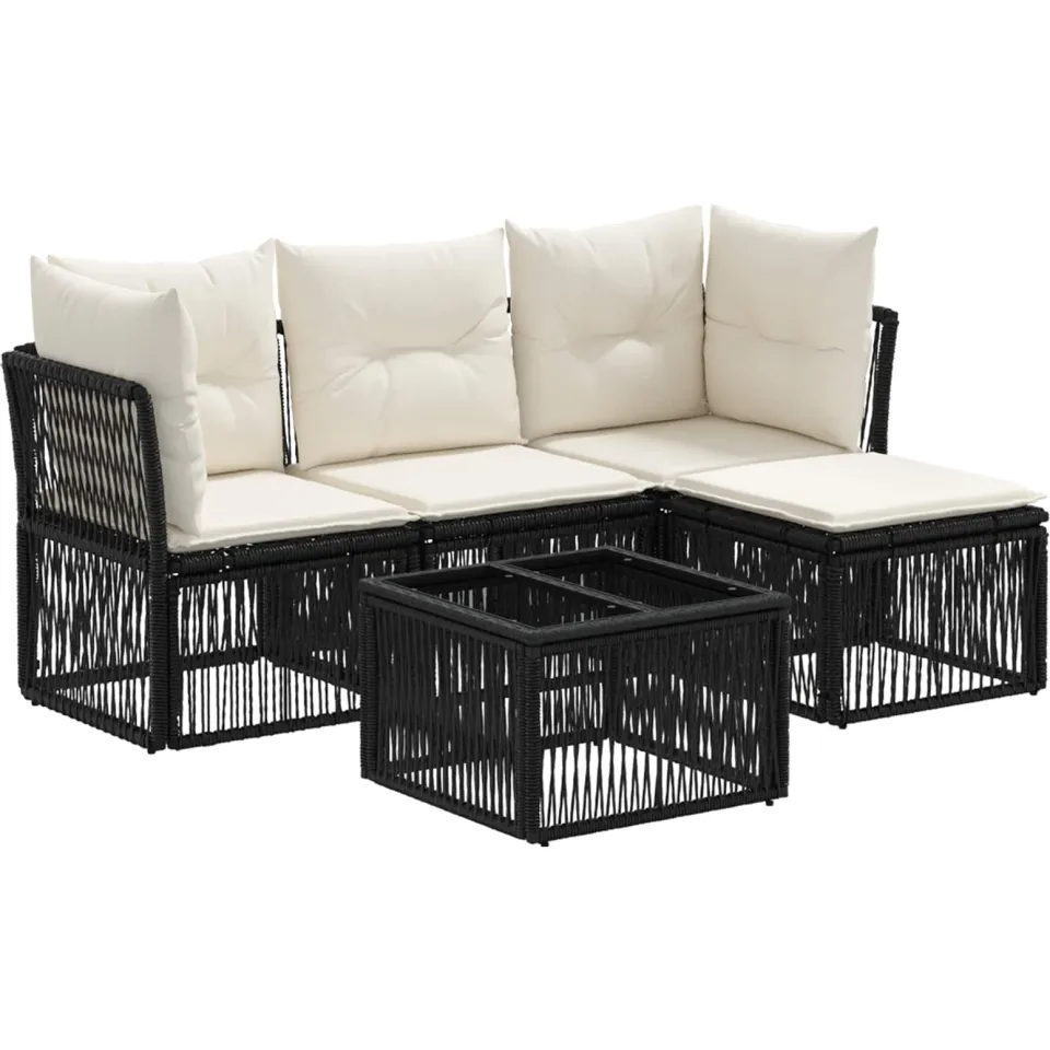 vidaXL Tuinbankenset 5 st 4-zits Zwart poly rattan, foto 3