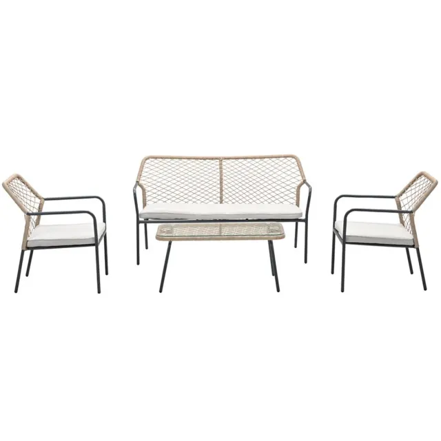 Garden Impressions Turin loungeset - 4-delig-rope taupe-mystic grey -light teak vironwood GRIJS