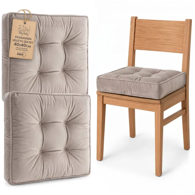 Amazinggirl Zitkussen voor Eetkamerstoel en Keukenstoel Vierkant Zacht Beige Fluweel (2 stuks)