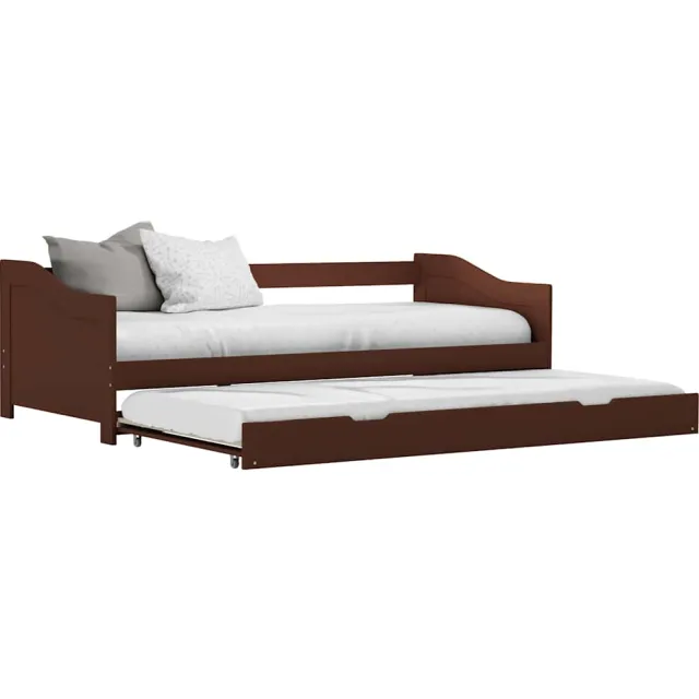 vidaXL Bedbank uittrekbaar grenenhout donkerbruin 90x200 cm