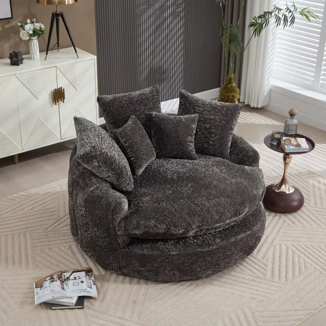 DESMIU Fauteuil 190,5 x 138 x 63 cm - Ronde Loungefauteuil Met Verstelbare Functie - Voor Woonkamer En Lounge - Polyester Grijs