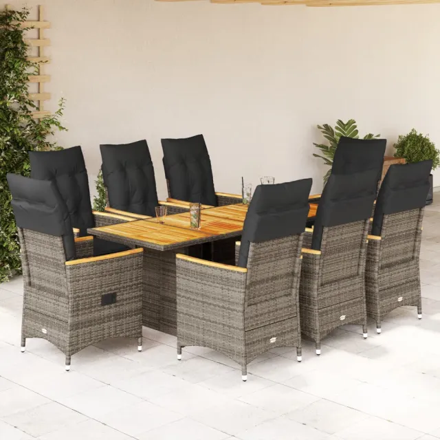 vidaXL 9-delige Tuinset met kussens poly rattan grijs, foto 2