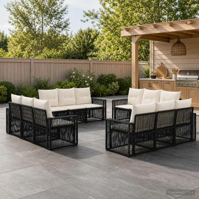 vidaXL Tuinbankenset 12 st 12-zits Zwart en Cream Wit poly rattan, foto 2