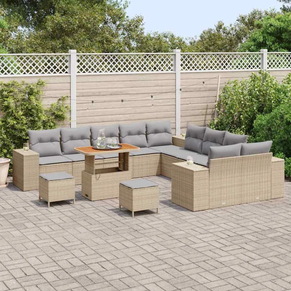 vidaXL Tuin Sofa Set 13 st Beige poly rattan, foto 3