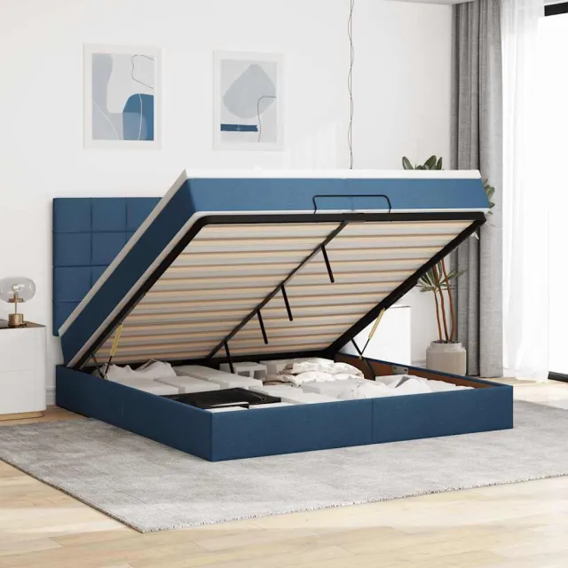 vidaXL Ottoman bed met matrassen en LED's 200x200cm stof blauw