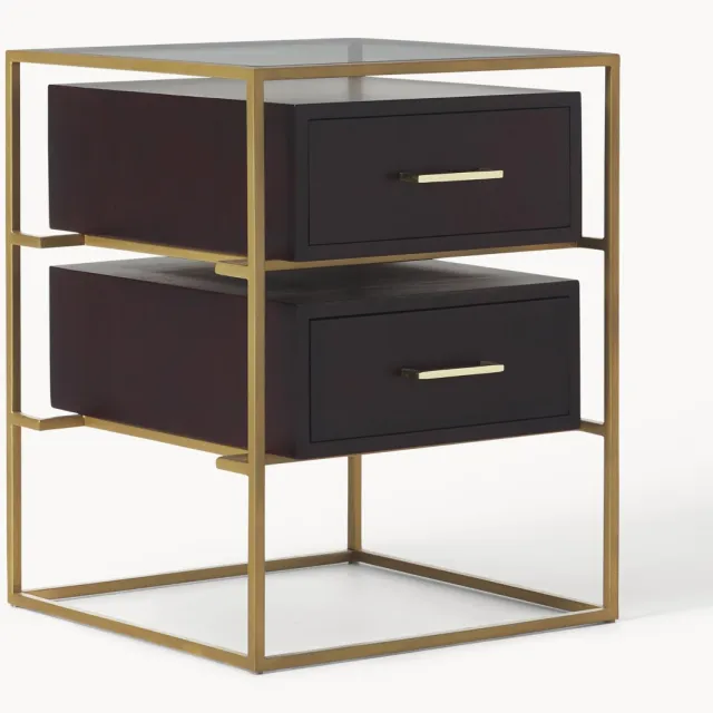 Westwing Collection Nachtkastje Lyle van mangohout Goudkleurig