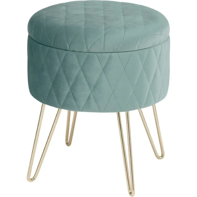 In And Outdoormatch Poef met opbergruimte - trendy fluweel - comfortabel & stijlvol - stevig design - modern turquoise - 31.5x36 cm