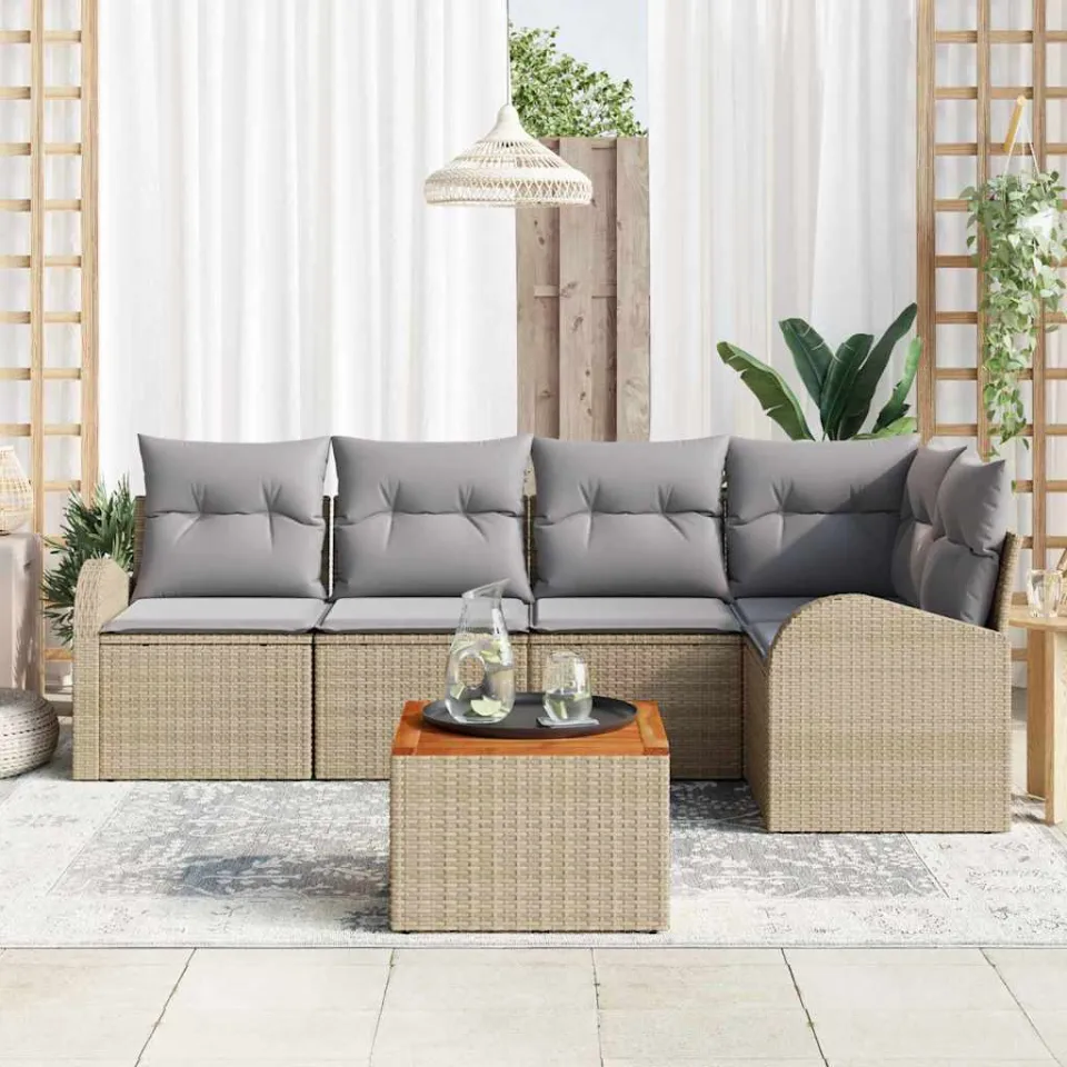 vidaXL Tuinbankenset 6 st Beige poly rattan, foto 3