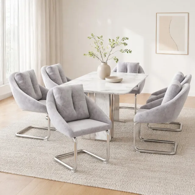 FloraGrace Eetkamerstoel – Ergonomisch Comfort – Set Van 6 – Velvet – Modern – Grijs – Voor Eetkamer, Woonkamer Of Slaapkamer