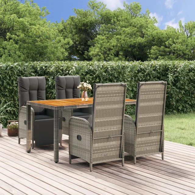 vidaXL 5-delige Tuinset met kussens poly rattan grijs, foto 2