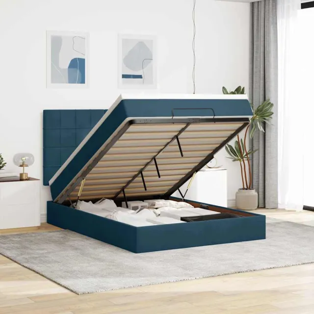 vidaXL Ottoman bed met matrassen 140x200cm fluweel donkerblauw blauw