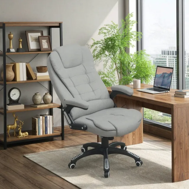 STILVORA Bureaustoel 68 x 72 cm - Massage- En Verwarmingsfunctie - Hoogteverstelbaar - Kantelbare Rugleuning - Voor Thuiskantoor - Polyester Lichtgrijs