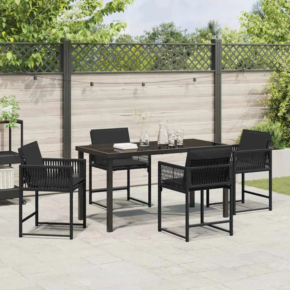 vidaXL Tuin eettafelset 5 st Zwart poly rattan, foto 3