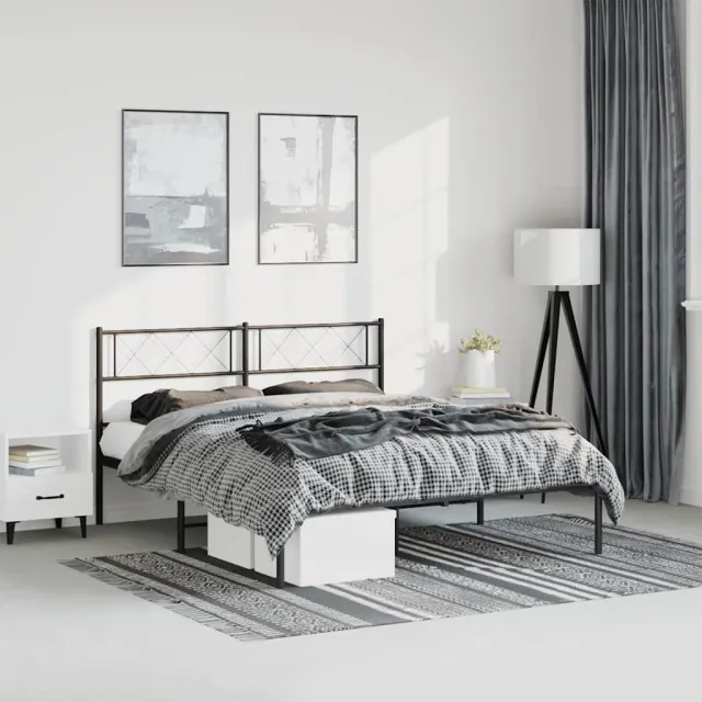 vidaXL Bedframe met hoofdbord metaal zwart 150x200 cm