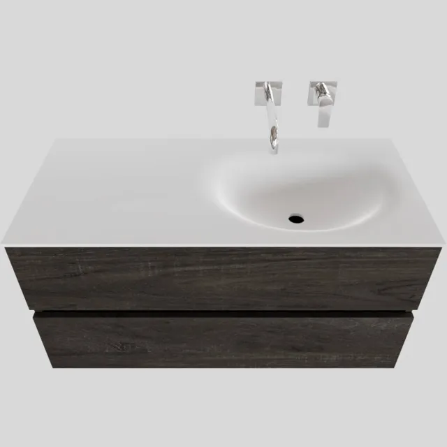 Boss & Wessing Badkamermeubel Solid Surface BWS Stockholm 100x46 cm Rechts Wood Dark Brown (0 kraangaten) Houtlook