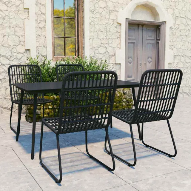 vidaXL 5-delige Tuinset poly rattan en glas zwart, foto 2