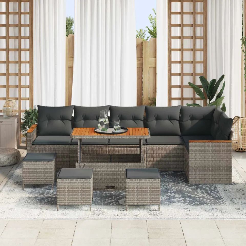 vidaXL Tuinbankenset 10 st Grijs poly rattan, foto 3