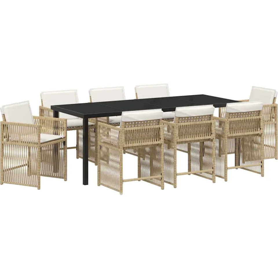 vidaXL Tuin eettafelset 9 st Beige poly rattan, foto 3