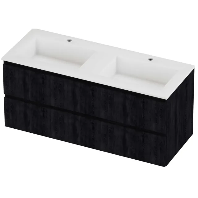 Proline Aristo Badmeubelset Polystone Elegant 2 Gaten 120x46x54 cm Mat White Charcoal Oak Eiken