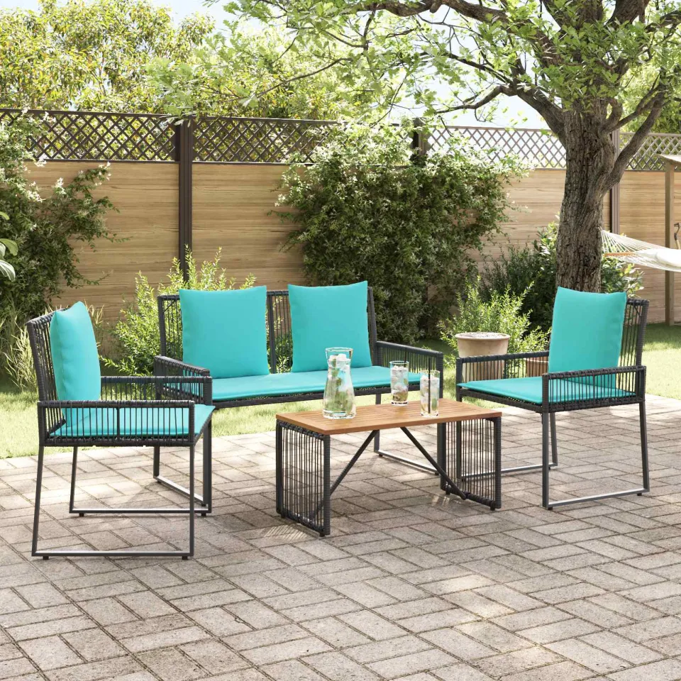 vidaXL Buitenmeubelset 9 st Zwart en Turquoise poly rattan, foto 3