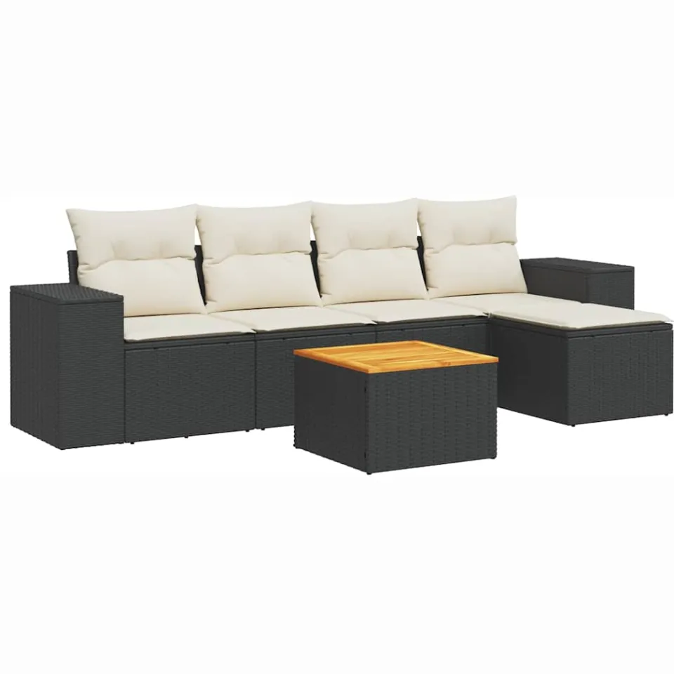 vidaXL 6-delige Loungeset met kussens poly rattan zwart, foto 3