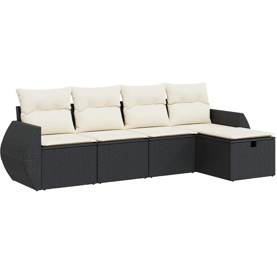 vidaXL 5-delige Loungeset met kussens poly rattan zwart, foto 3
