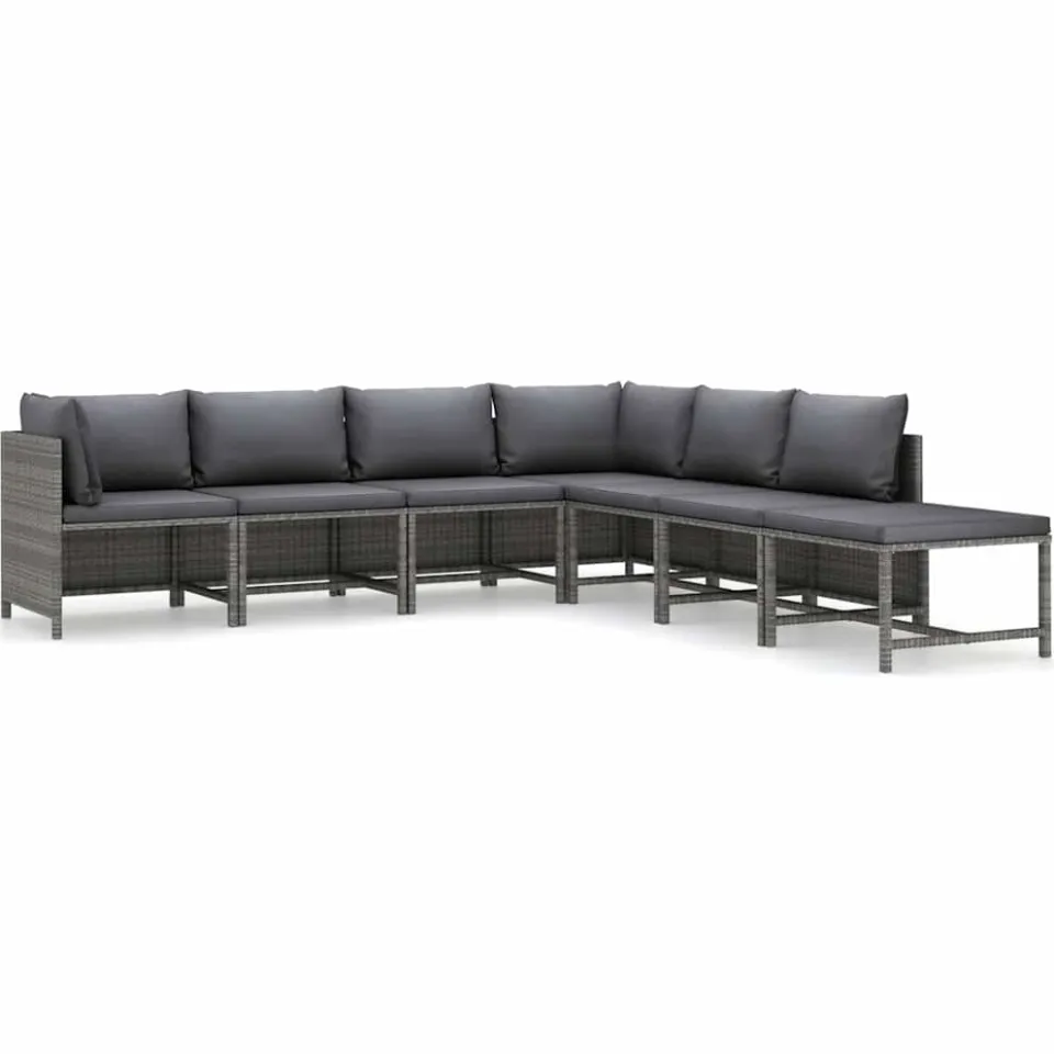 vidaXL 7-delige Loungeset met kussens poly rattan grijs